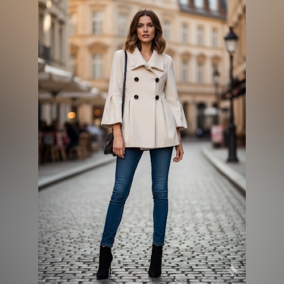 Jones New York Jackets & Blazers - 🛍️ 2/$25 Jones New York Wool Cashmere Pea Coat Cream w/ Bell Sleeves Sz 10